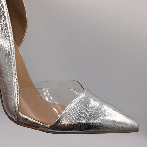 Justfab Teyla Ladies Silver High Heels Pumps Size 6.5 - Picture 9 of 12
